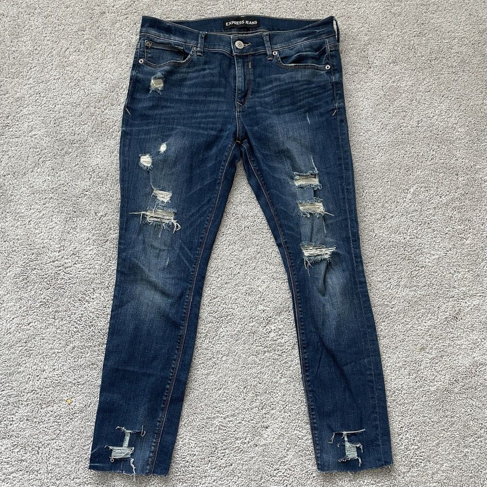 Express Ripped Legging Jeans Womens 10R Blue Denim Skinny Jeggings Mid Rise Zip